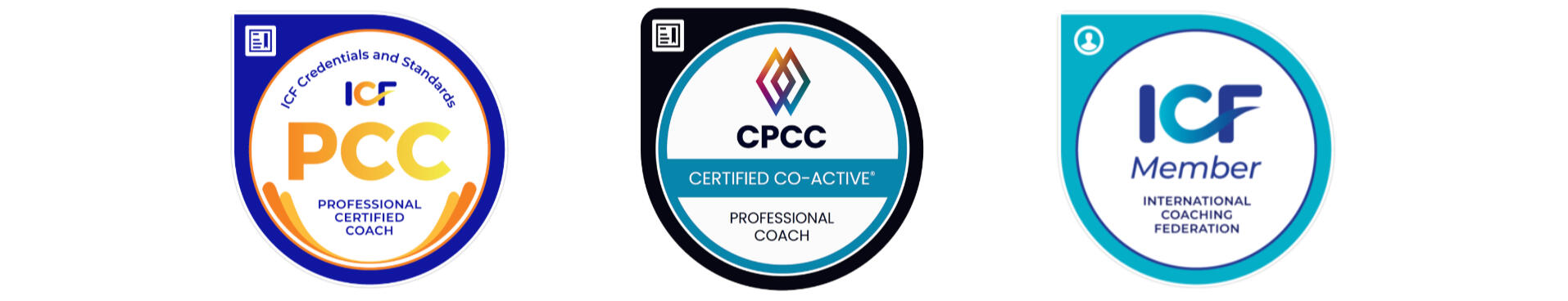 ICF PCC logo, CPCC logo, ICF member logo